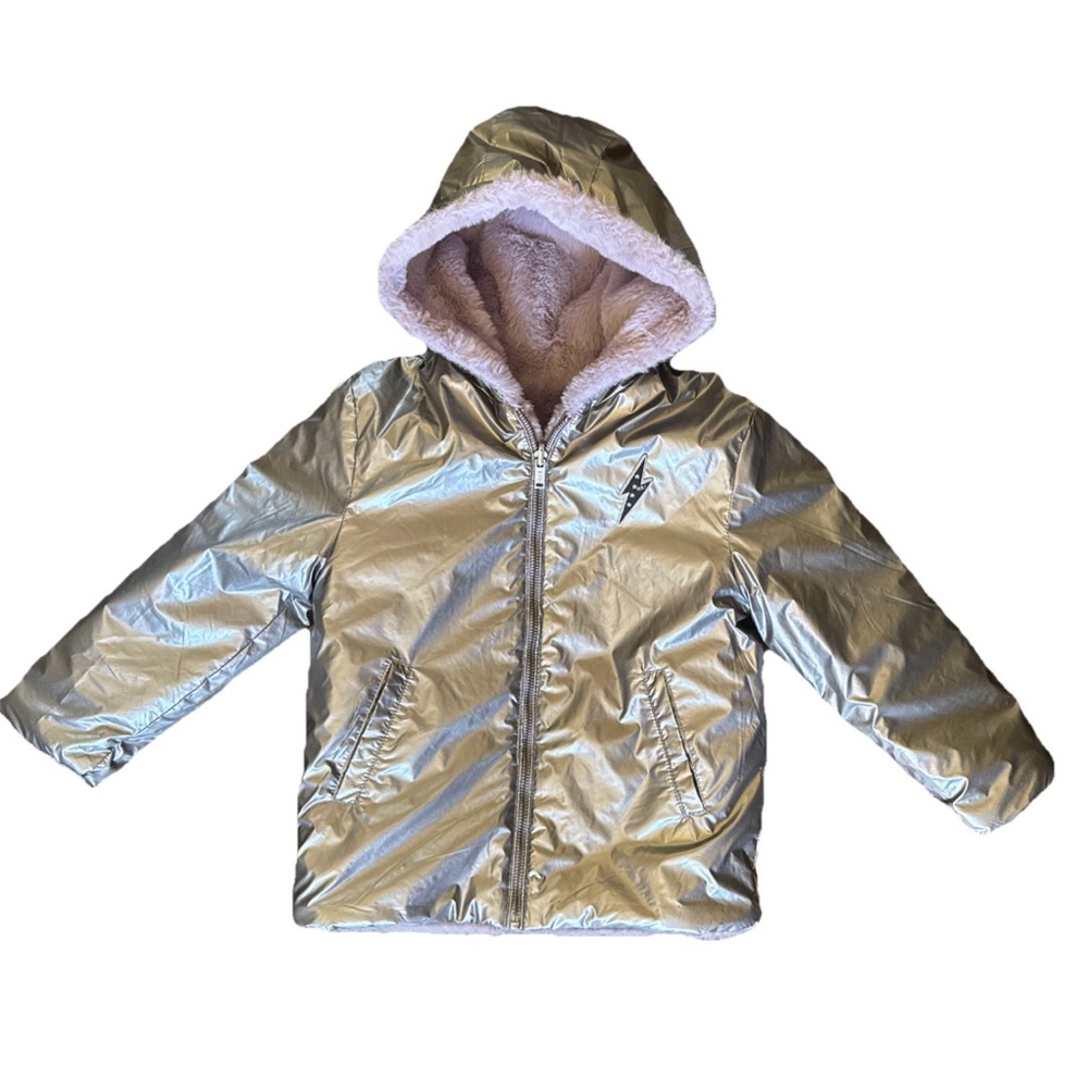 Ikks Shiny Girl’s Sherpa Bronze Reversible Padded Hooded Jacket. NWOT